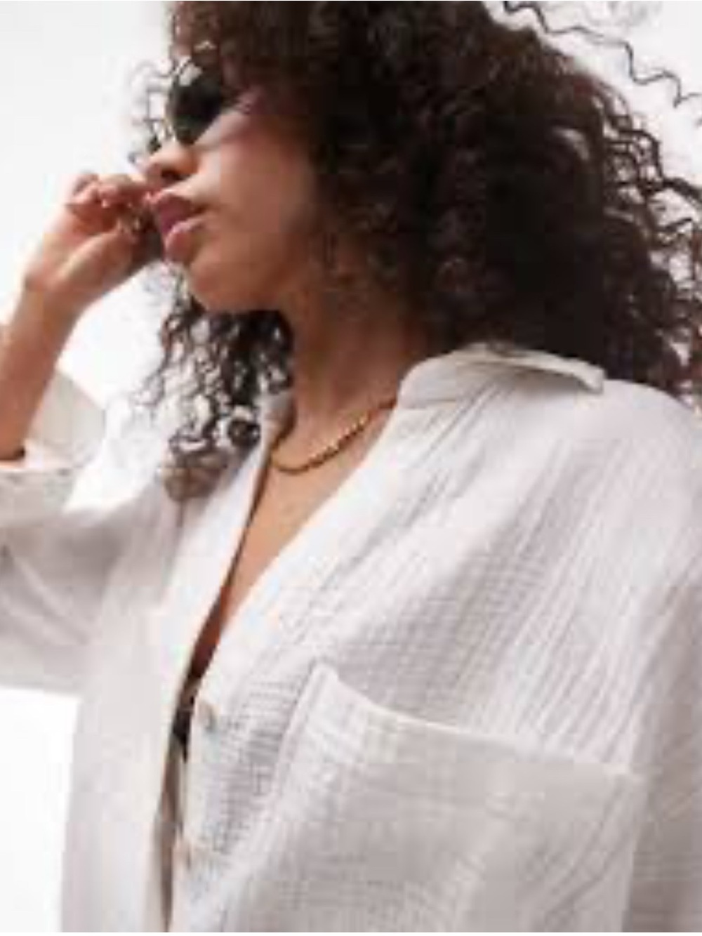 TopShop White Textured Cotton Gauze Button-Down Shirt Size-6 Coastal Boho